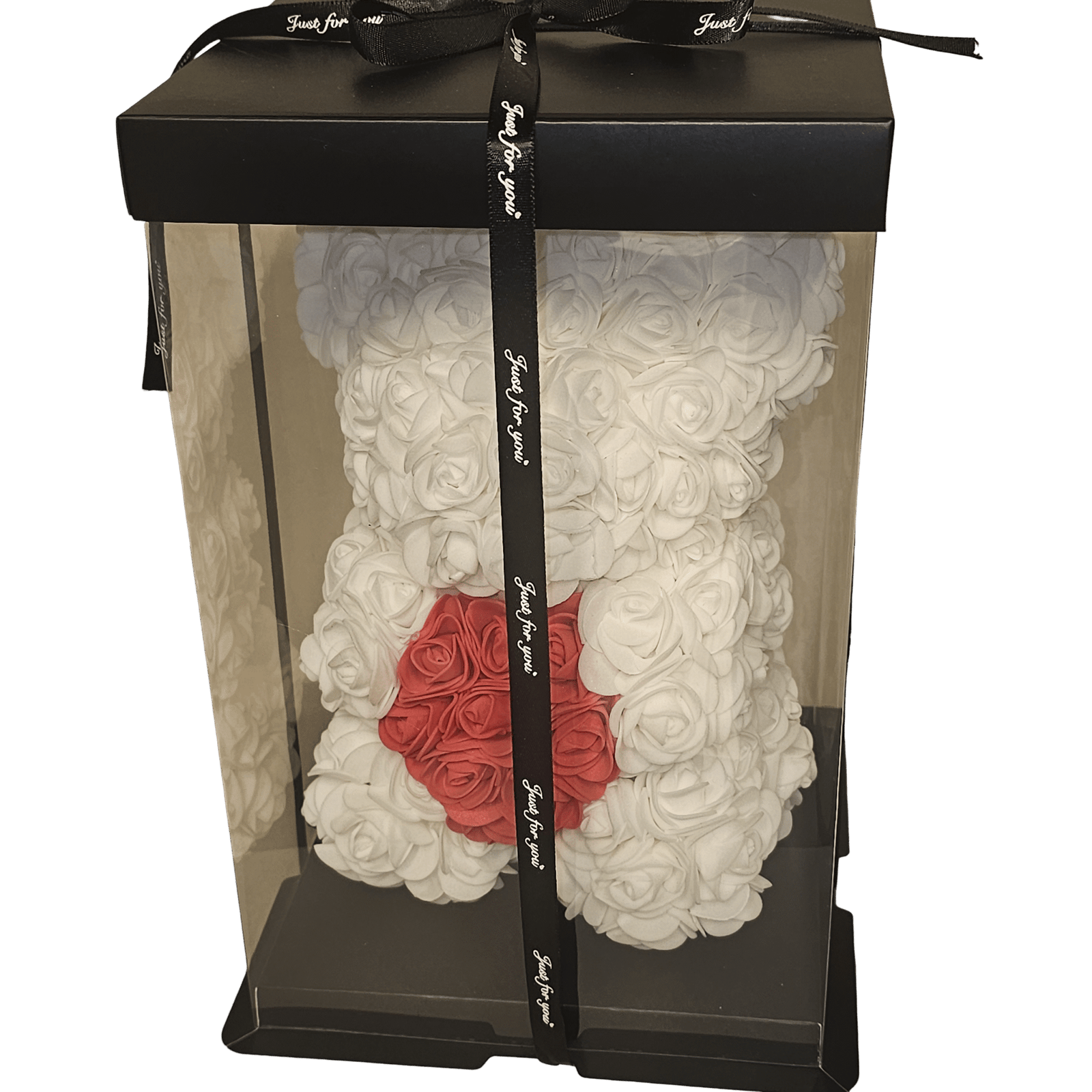 Rose bears Λευκό με Κόκκινη καρδια 25cm