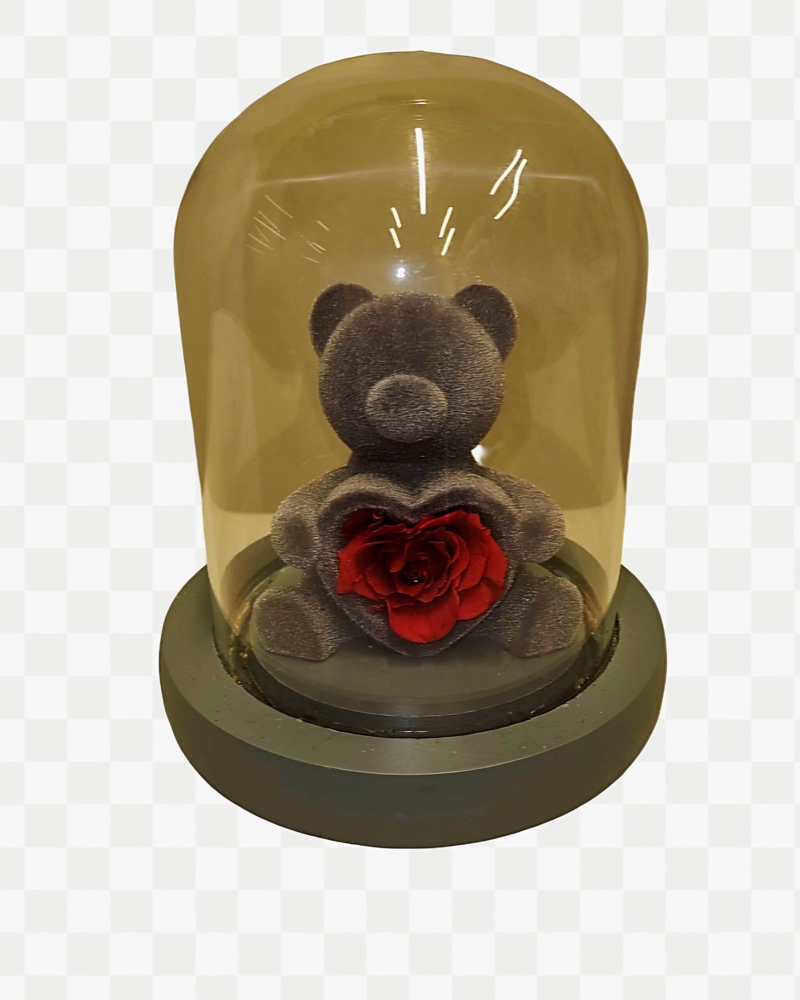 Καμπάνα γυαλινη 16cm με for ever τριανταφυλλο, αρκουδακι και φως led