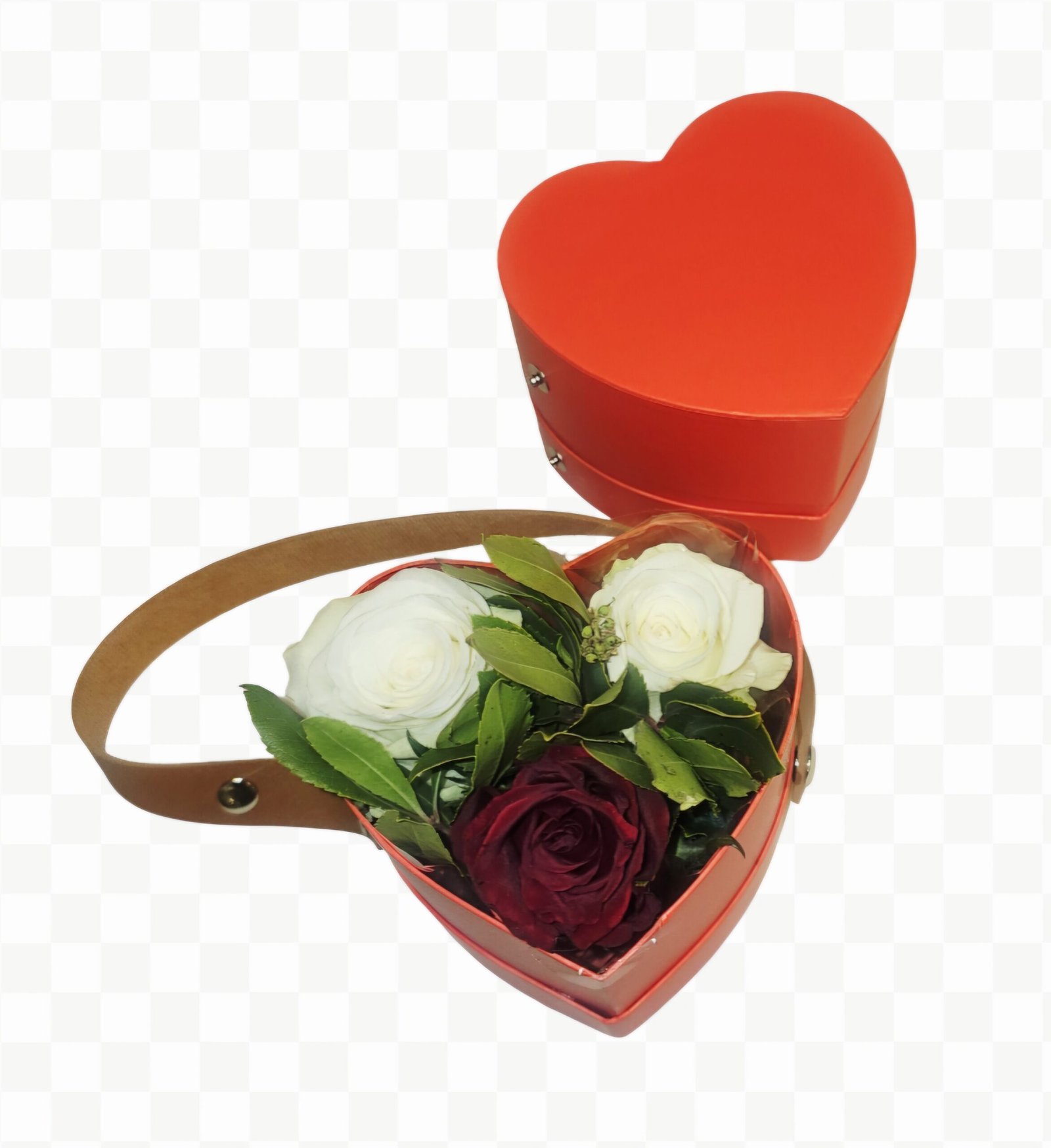 Καρδιά κόκκινη με 3 μεγαλα τριαντάφυλλα Εκουαδόρ explorer και δερμάτινο λουράκι